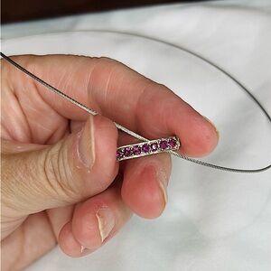 Pink Rhinestone Bar Pendant With Silver Tone Choker Necklace